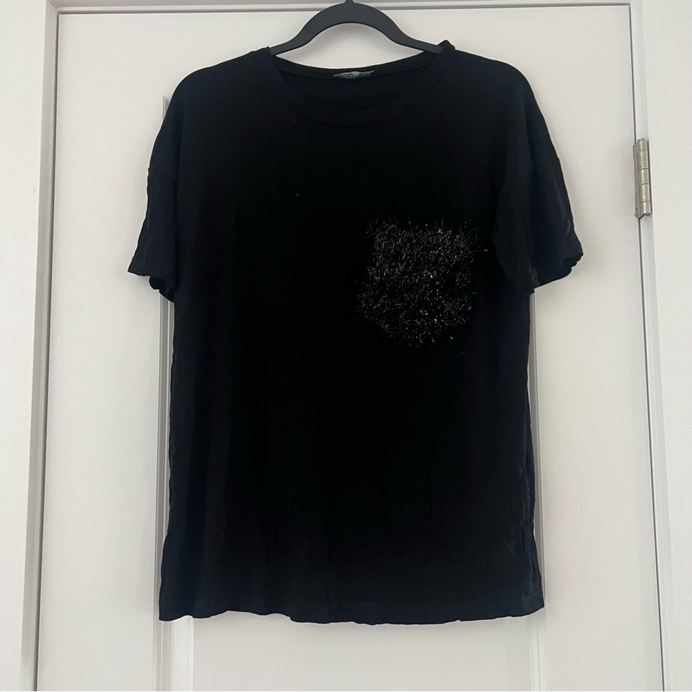Black T-Shirt with Textured Pocket